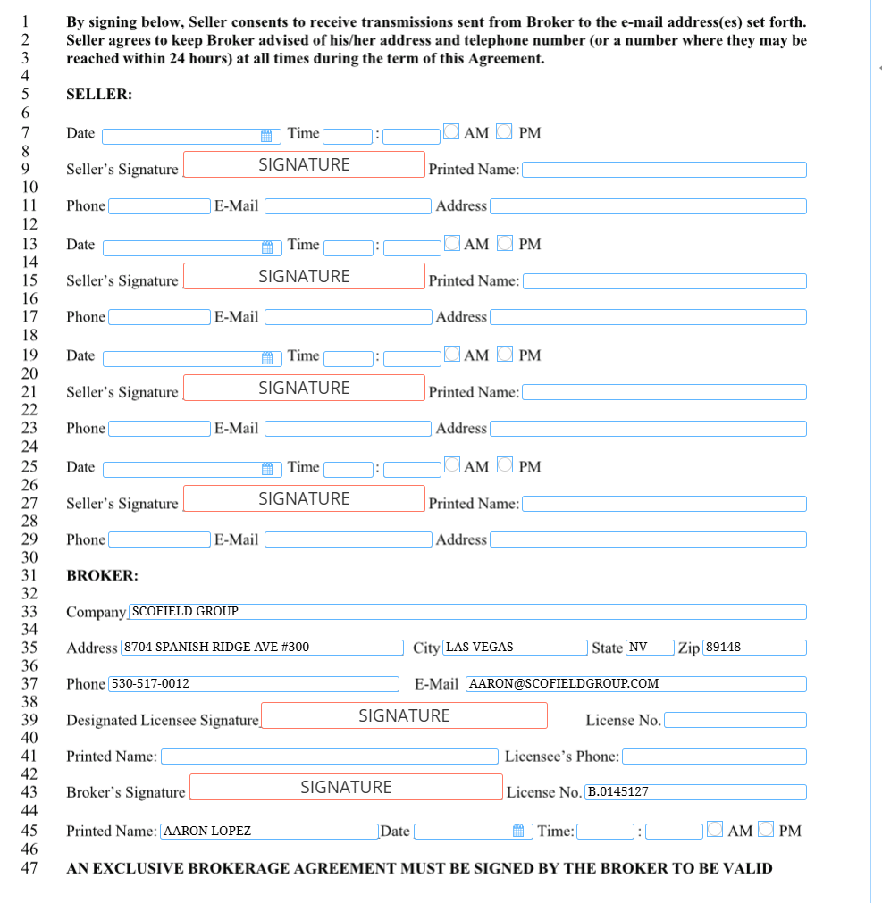 Listing Agreement - Escrow Holder