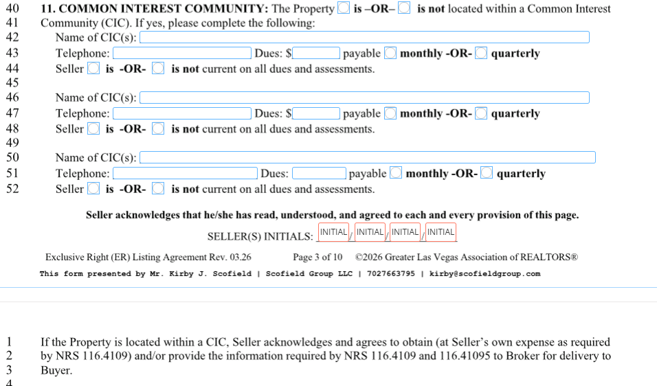 Listing Agreement - Seller Control Lines