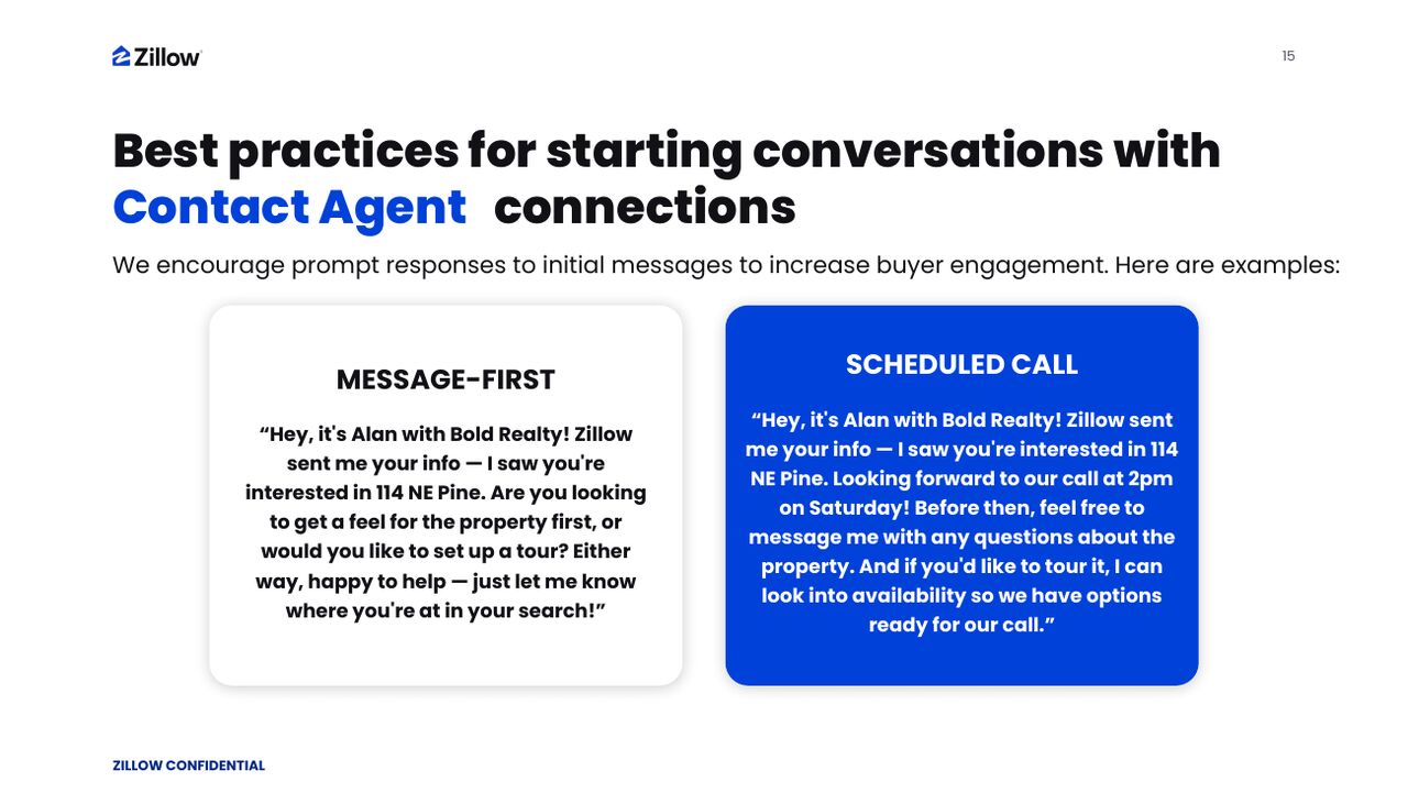 Contact Agent first-message scripts