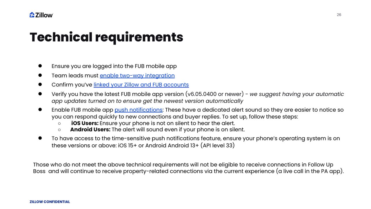 Connections in FUB technical requirements